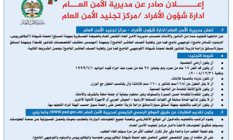 رابط تجنيد الامن العام 2025